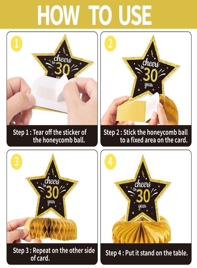 Gexolenu 10 Pcs 30th Birthday Honeycomb Centerpieces Gold Black Cheers to 30 Years Birthday Centerpieces Tables Toppers for 30th Birthday Decorations 30 Fabulous Birthday Party Decorations Supply - Image 3